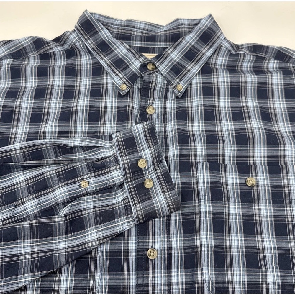Wrangler Rugged Wear Shirt Mens 3XT Blue Plaid Long Sleeve Wrinkle Resist Cotton